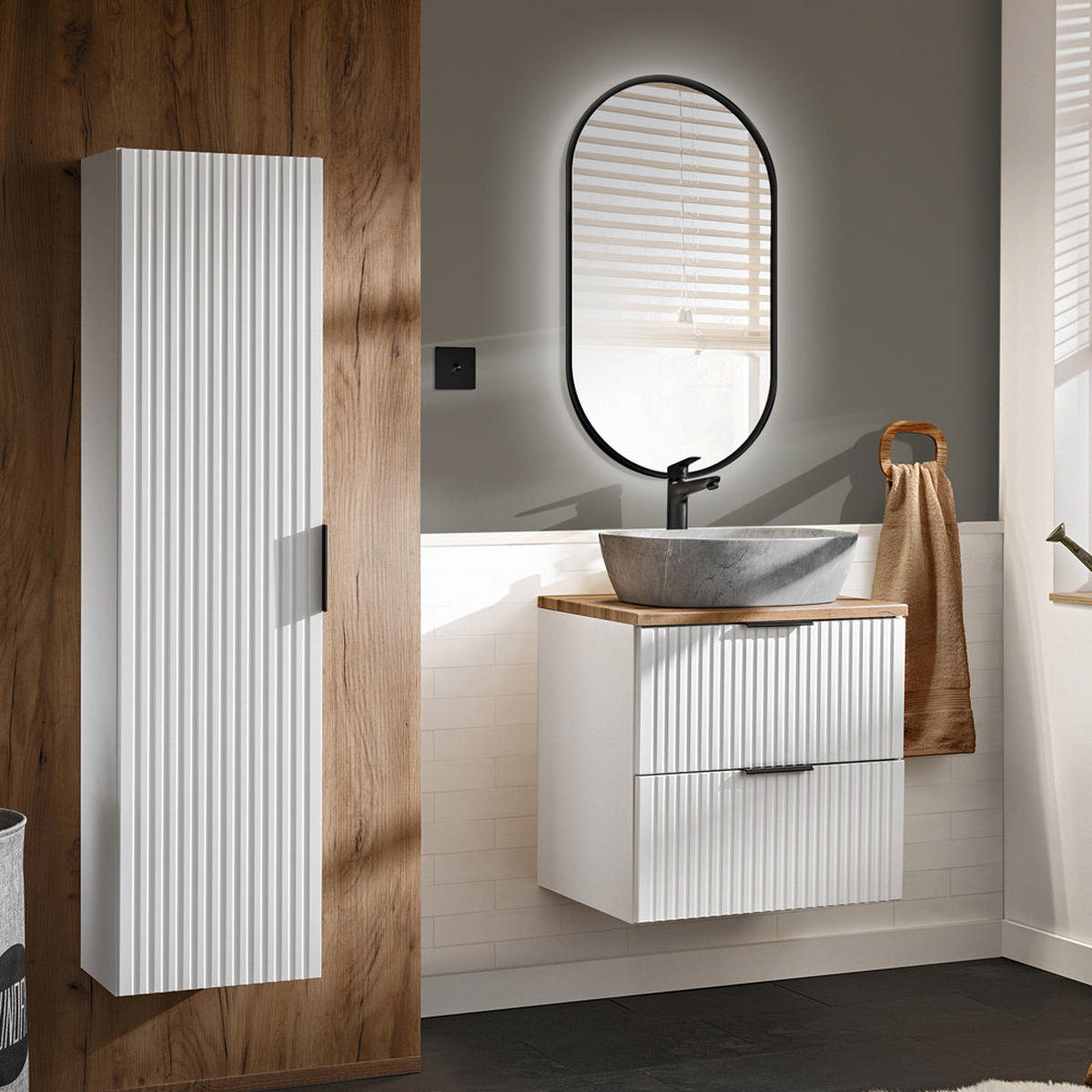 BADMÖBEL-SET 3-TLG. Adelaide-56 - Weiß, Holzwerkstoff (60/57/46cm) - Lomado