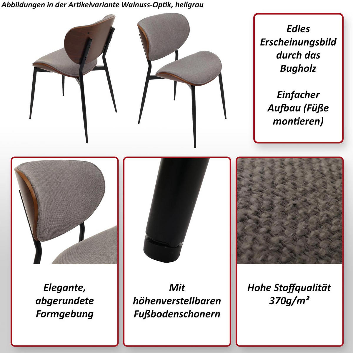 ESSZIMMERSTUHL Walnuss Dekor, Dunkelgrau - Dunkelgrau/Walnussfarben, Textil (51/80/55cm) - MCW