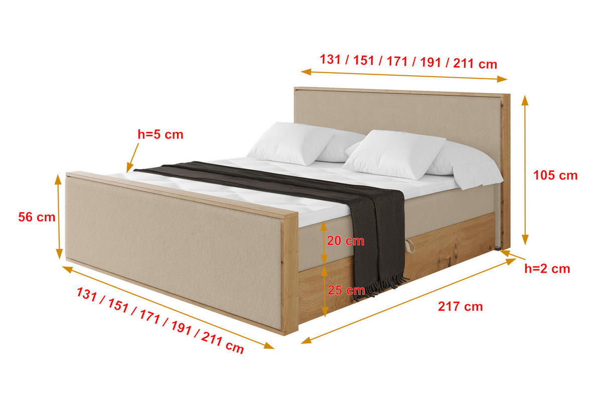 BOXBETT LOLLI9 -Z 180x200 - H3 Creme - Champagner, Holzwerkstoff (180/200cm) - ALTDECOR