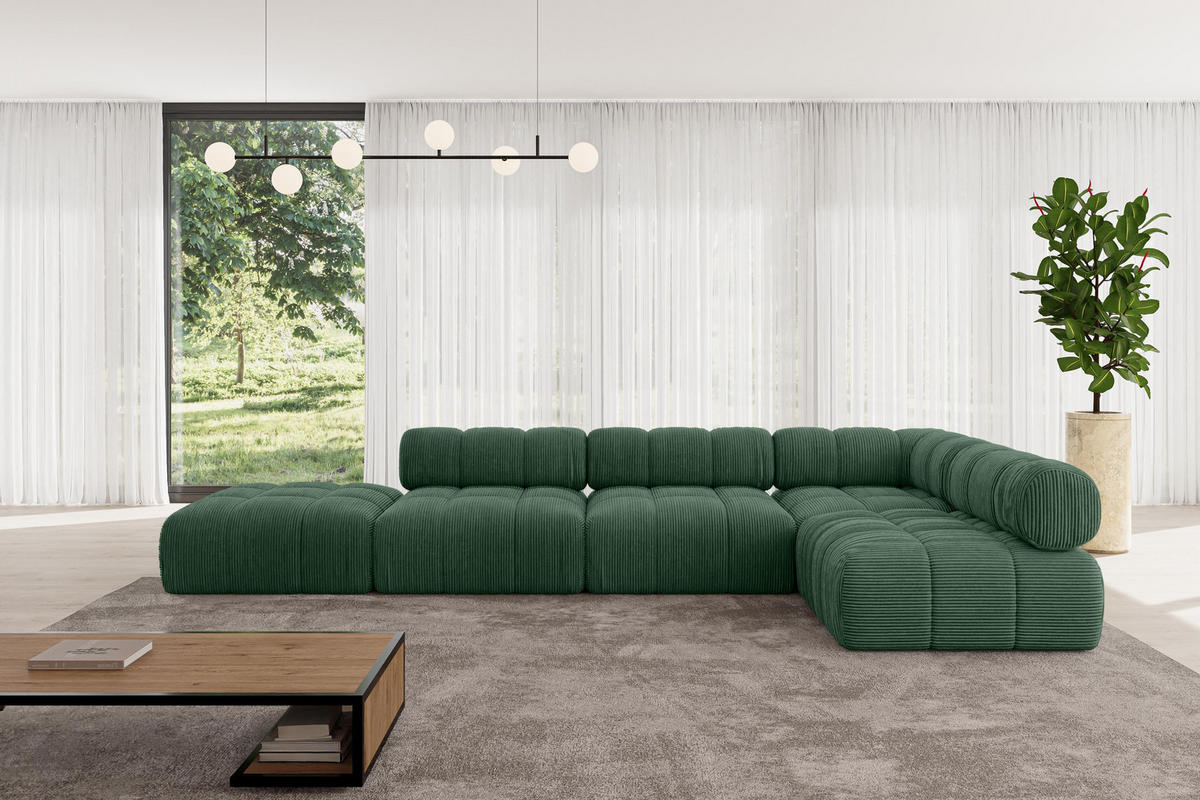 ECKSOFA modulares Sofa Favio-L2 - 380x190x70 cm Grün Cord - Grün, Holzwerkstoff/Textil (380/190cm) - ALTDECOR