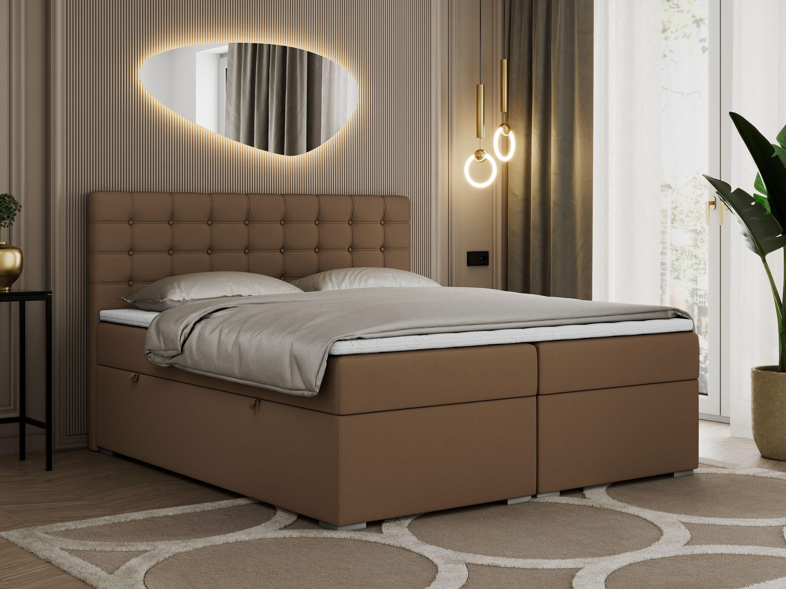 BOXBETT SUSAN 140/200 Braun Kunstleder - H3 - Braun, Holz/Textil (140/200cm) - MKS