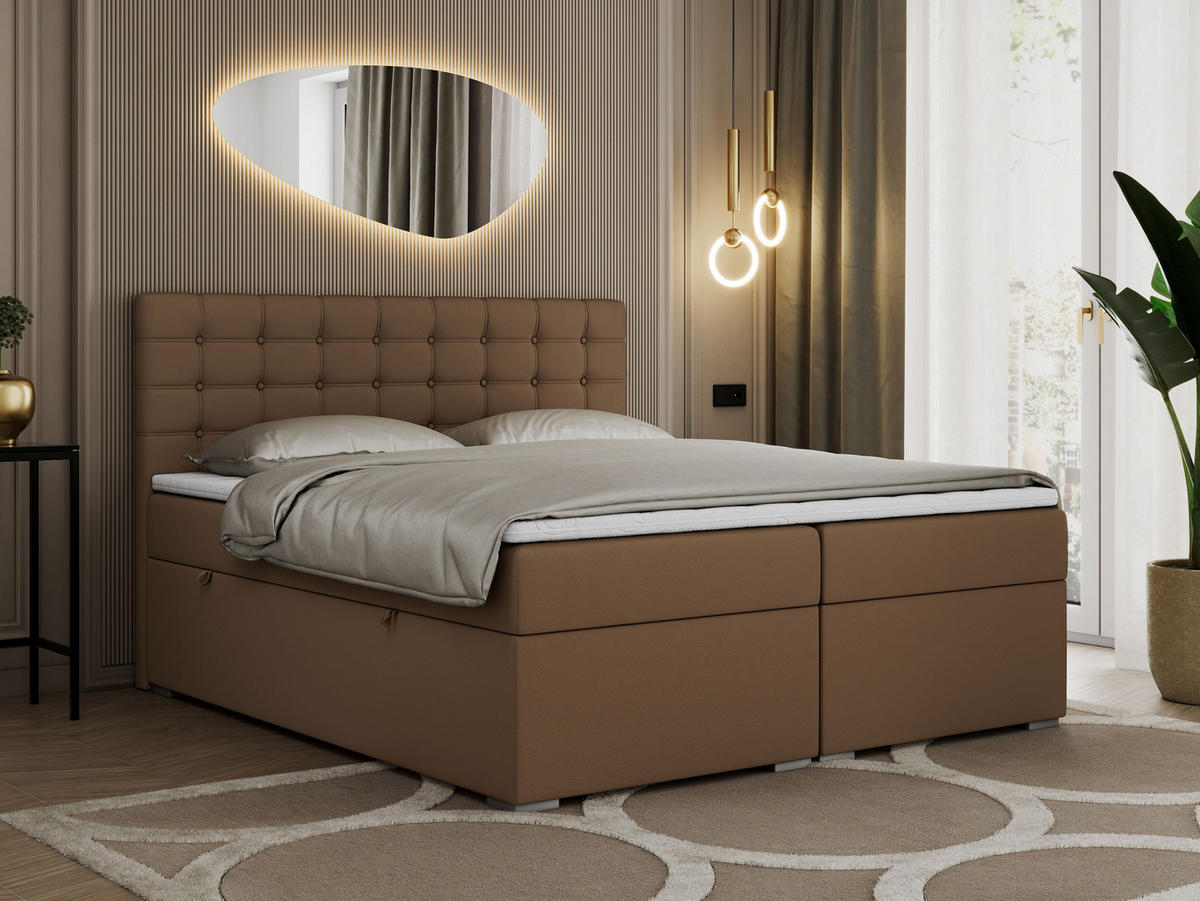 BOXBETT SUSAN 200/200 Braun Kunstleder - H4 - Braun, Holz/Textil (200/200cm) - MKS
