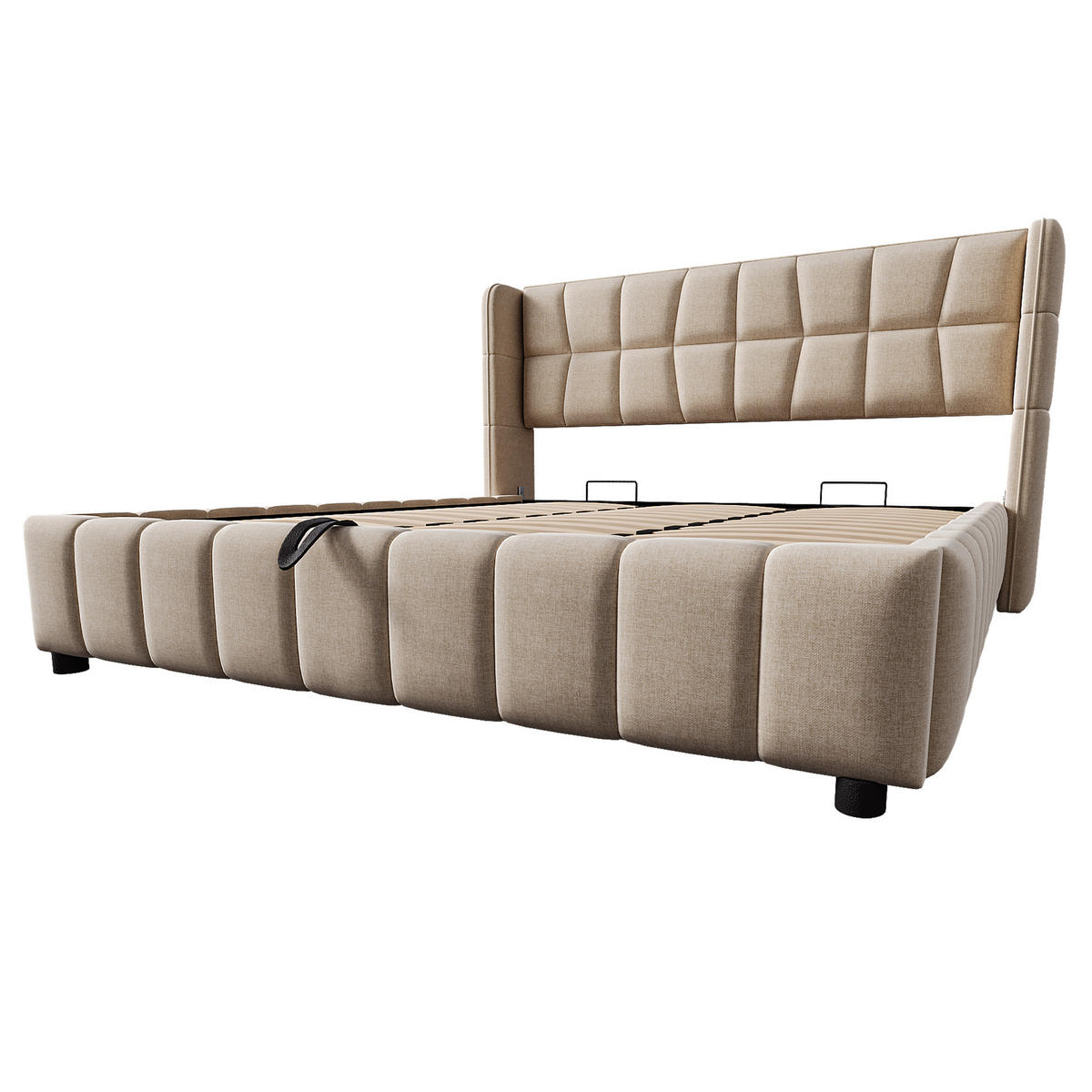 POLSTERBETT 180/200 cm beige aus Stoff mit Stauraum und Hebemechanismus - Beige, Textil (180/200cm) - OKWISH