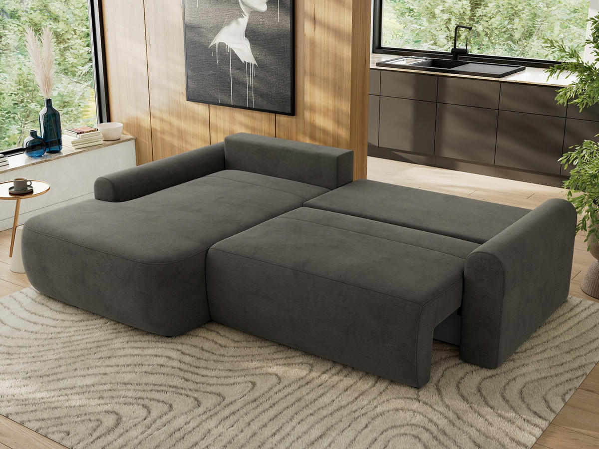 ECKSCHLAFSOFA CUBO L Dunkelgrau Velvet - links - Dunkelgrau/Schwarz, Kunststoff/Textil (273/187cm) - MKS