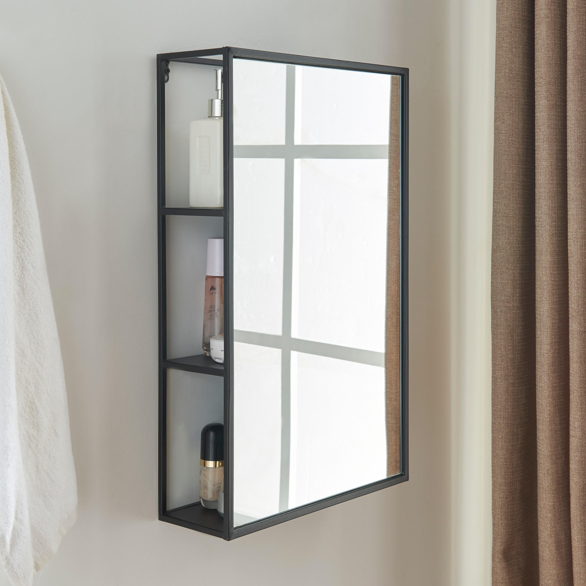 WANDSPIEGEL Sunne - Schwarz, Glas/Metall (60/13/36cm) - [en.casa]