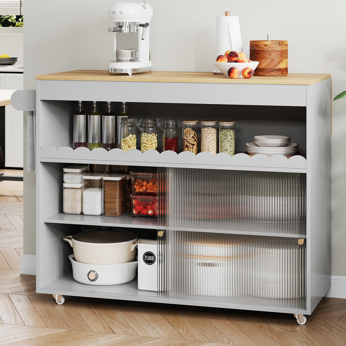 KÜCHENINSELWAGEN klappbar 122 x 46(69) x 91 cm Grau - Grau, Holz (46/91/122cm) - Beauniv