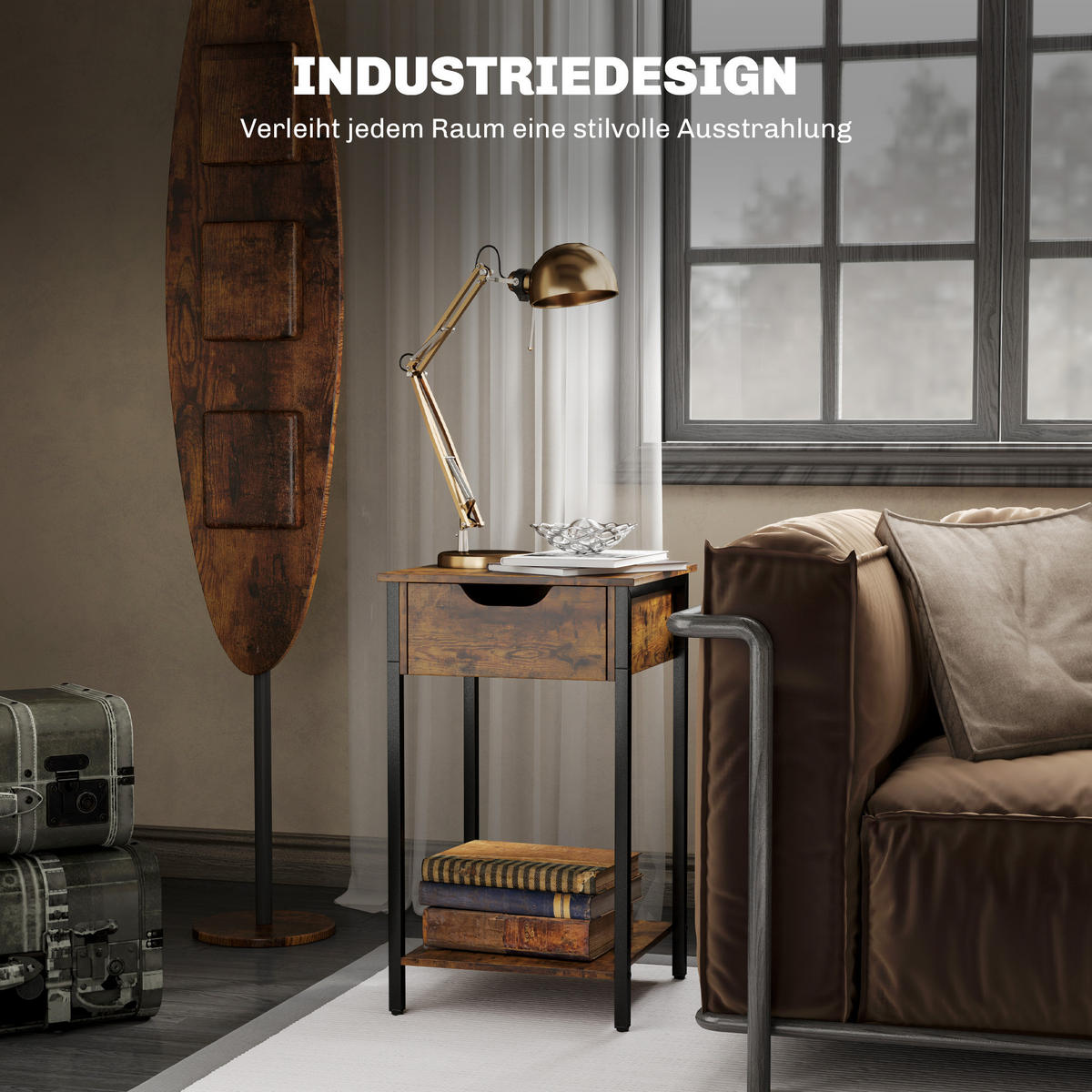 BEISTELLTISCH im Industriestil, Ablagefach, 40 x 40 x 68 cm - Braun, Holzwerkstoff (40/40/68cm) - HOMCOM