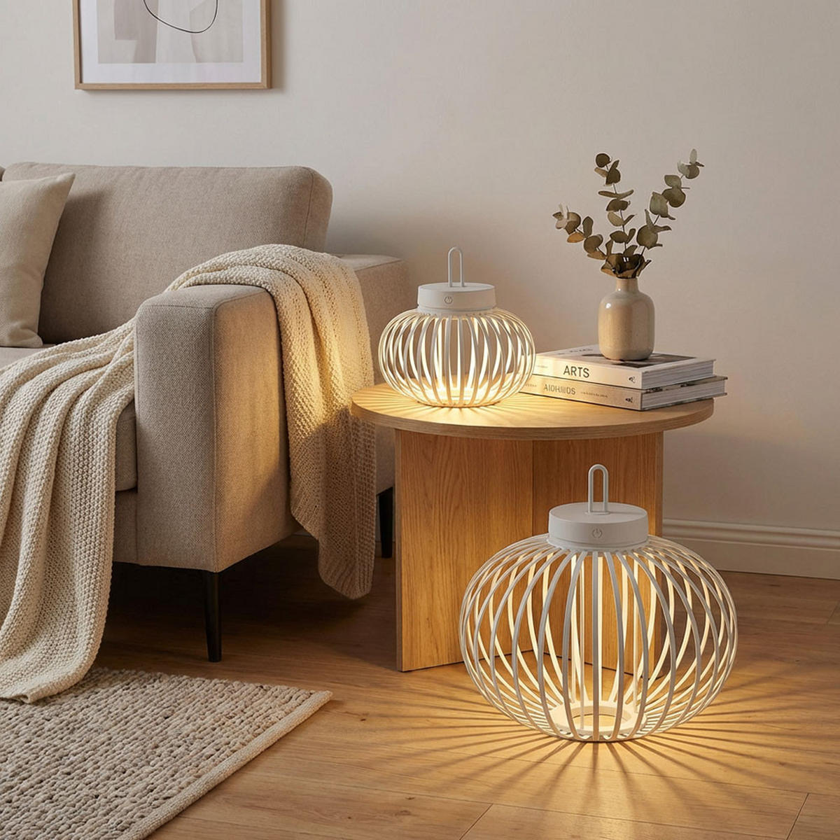AKKU-TISCHLEUCHTE GABBIA Bambus Beige, LED, 2er Set - Beige, Holz (36/36/33cm)
