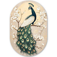 WANDBILD Pfau - Zweig - Blumen 60x90 cm - Champagner, Kunststoff (60/90cm) - MuchoWow