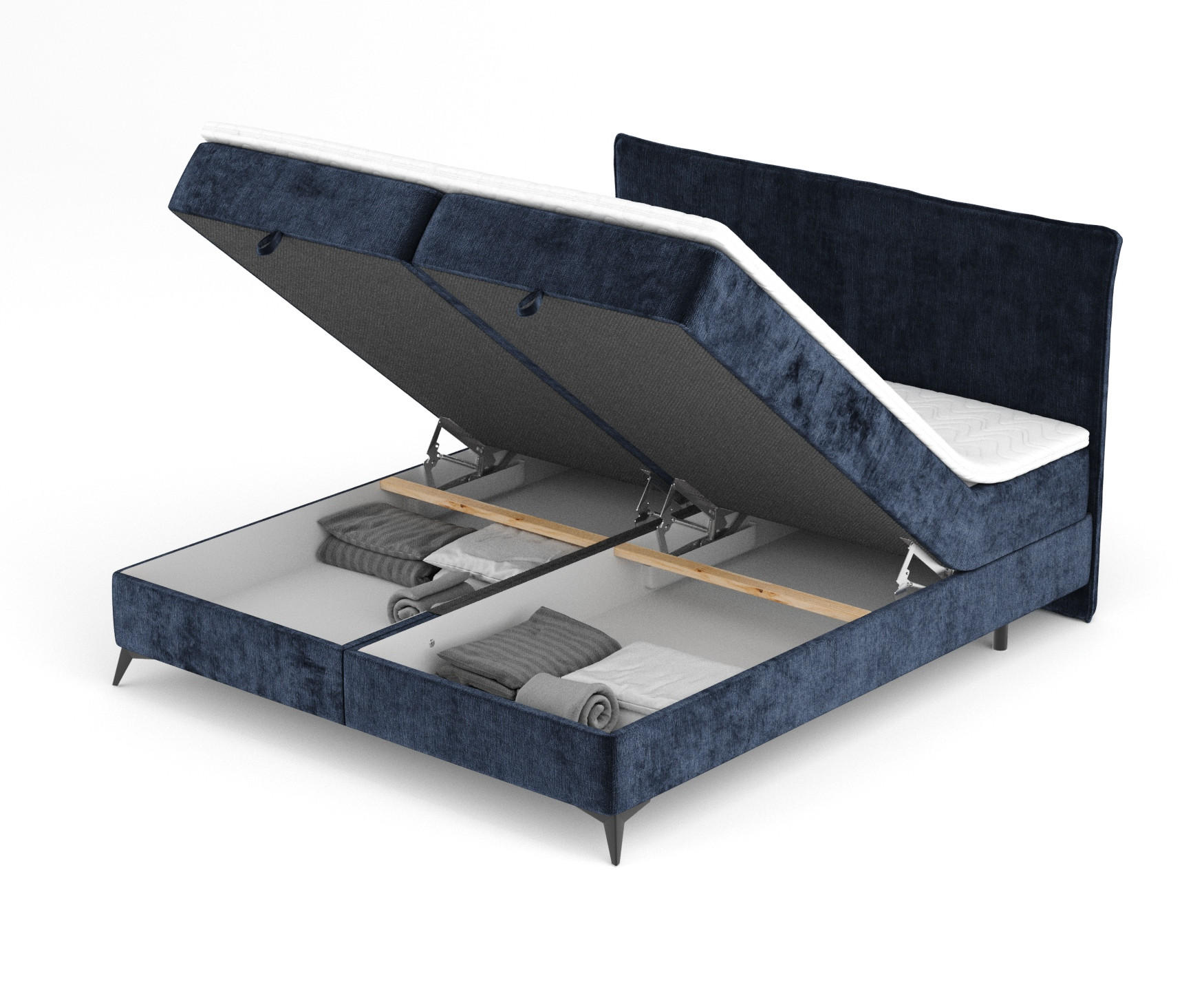 BOXBETT Peru Marineblau 140/200 cm im Chenille-Stoff - Schwarz/Dunkelblau, Holz/Holzwerkstoff (140/200cm) - Maison de Reve