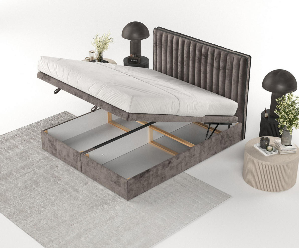 POLSTERBETT Keva mit Stauraum 200/200 cm Braun im Lotta Stoff - Schwarz/Braun, Holz/Holzwerkstoff (200/200cm) - AltaBeds