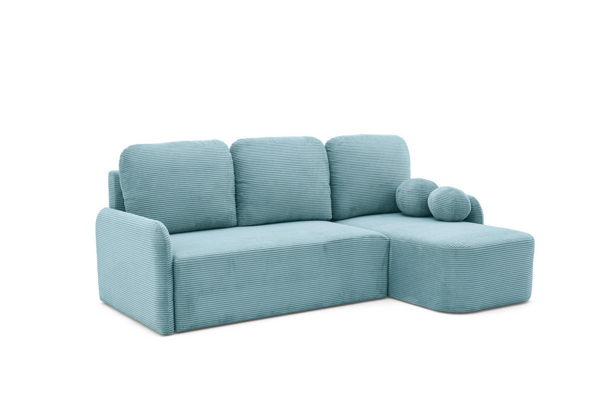 ECKSOFA CASPER L Rechts mit Schlaffunktion 132x198 Cord Blau - Blau/Schwarz, Holz/Kunststoff (145/217cm) - Muffo