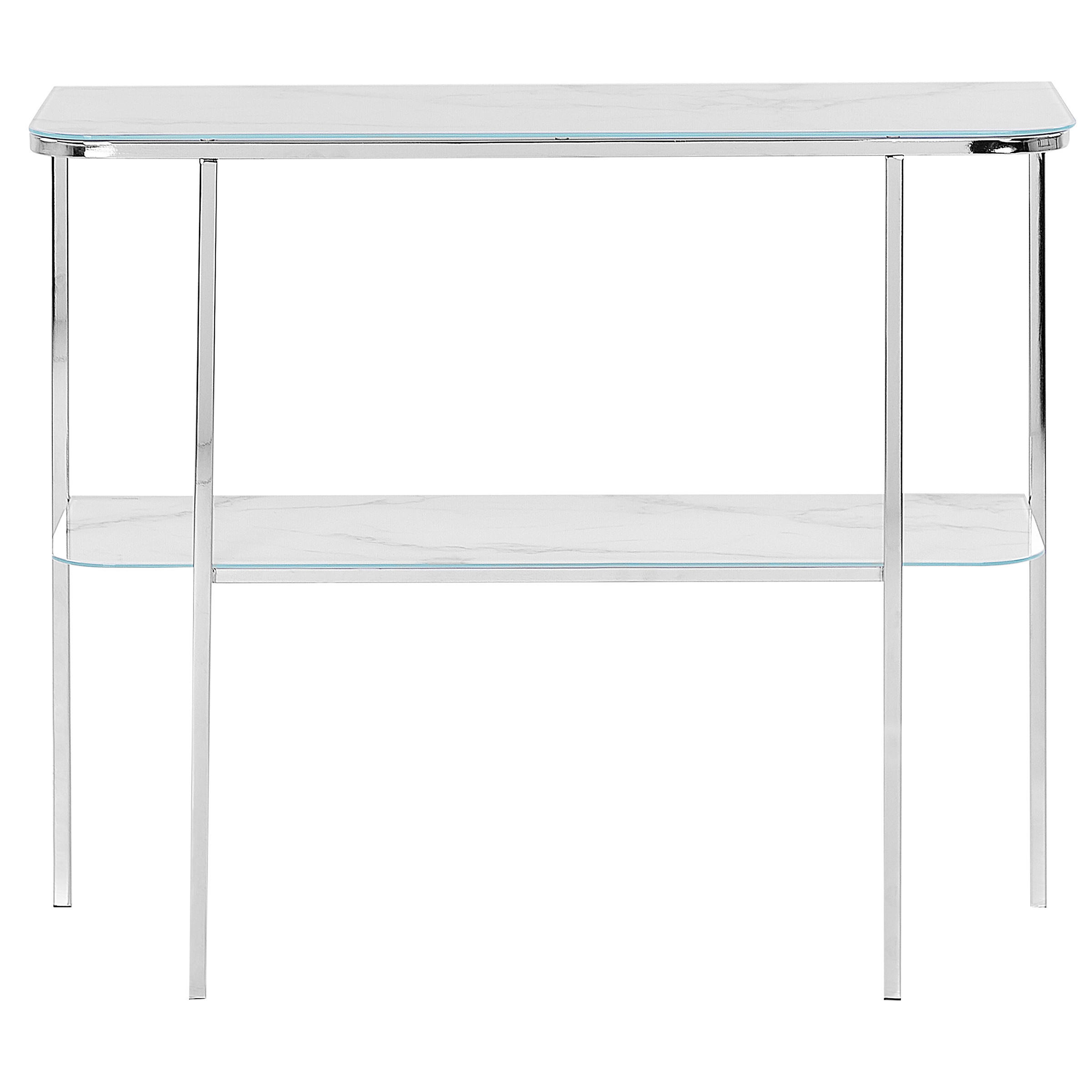 KONSOLENTISCH Marmor Optik weiß/silber Calvert - Silberfarben/Weiß, Glas (35/100/84cm) - Beliani