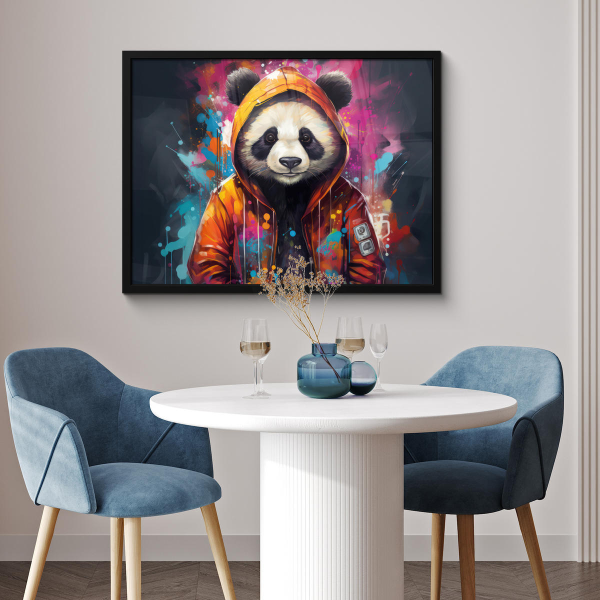 POSTER MIT RAHMEN Panda - Jacke - Graffiti - Orange 80x60 cm - Orange, Papier (80/60cm) - MuchoWow