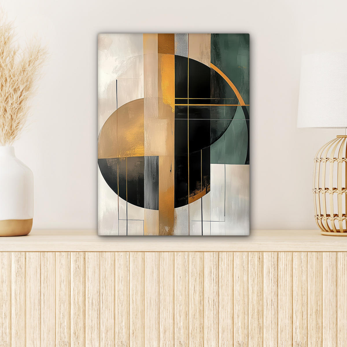 LEINWANDBILD - Abstrakt - Gold - Bronze - Grün - Formen - Modern - 30x40 - Bilder - Multicolor, Textil (30/40cm) - MuchoWow
