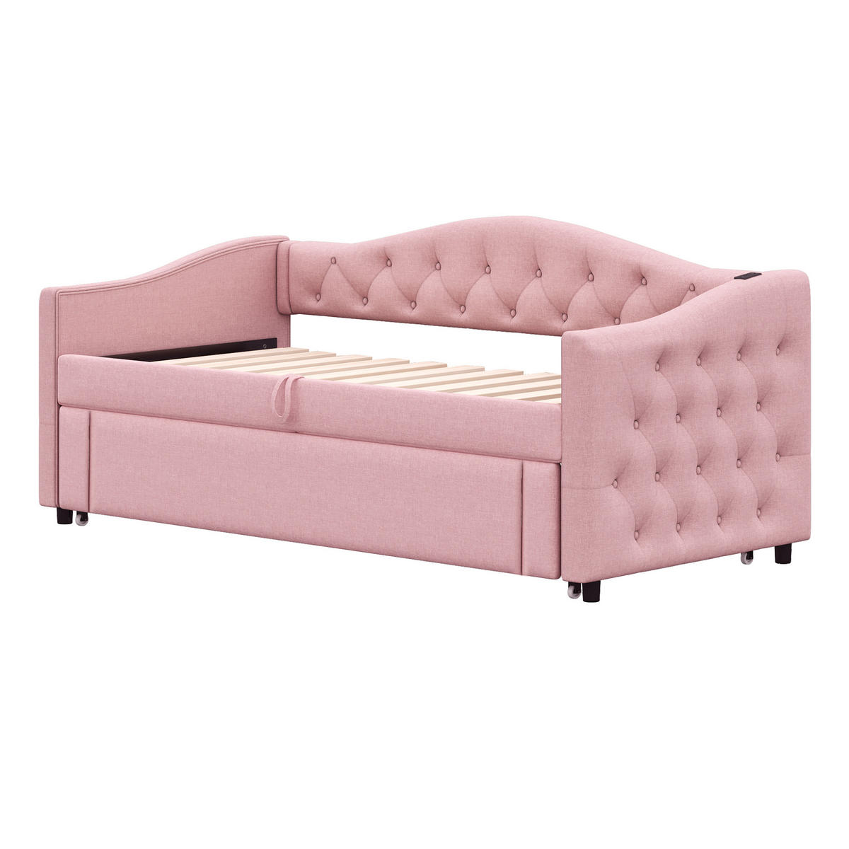 AUSZIEHBETT 90/180/200 cm DE-01934, in Rosa, mit USB-Anschluss - Pink, Metall (90/200cm) - ComfortXL
