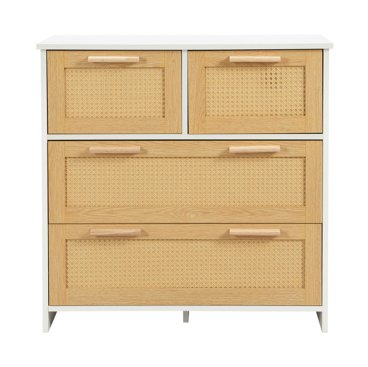 KOMMODE 80/38/80 cm aus MDF mit 4 Schubladen und Rattanfronten Natur/Weiß - Weiß, Holzwerkstoff (80/38/80cm) - Modenvie