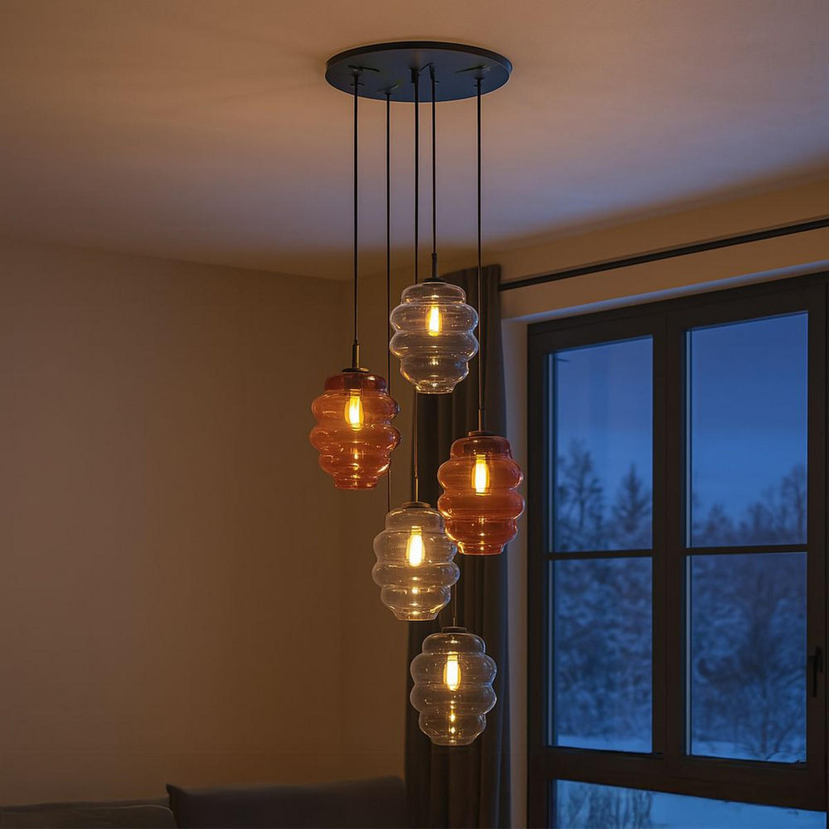 GALERIELEUCHTE Echos 5-flammig Braun Ø 25cm - Braun/Weiß, Glas (25/25/28cm) - s.luce