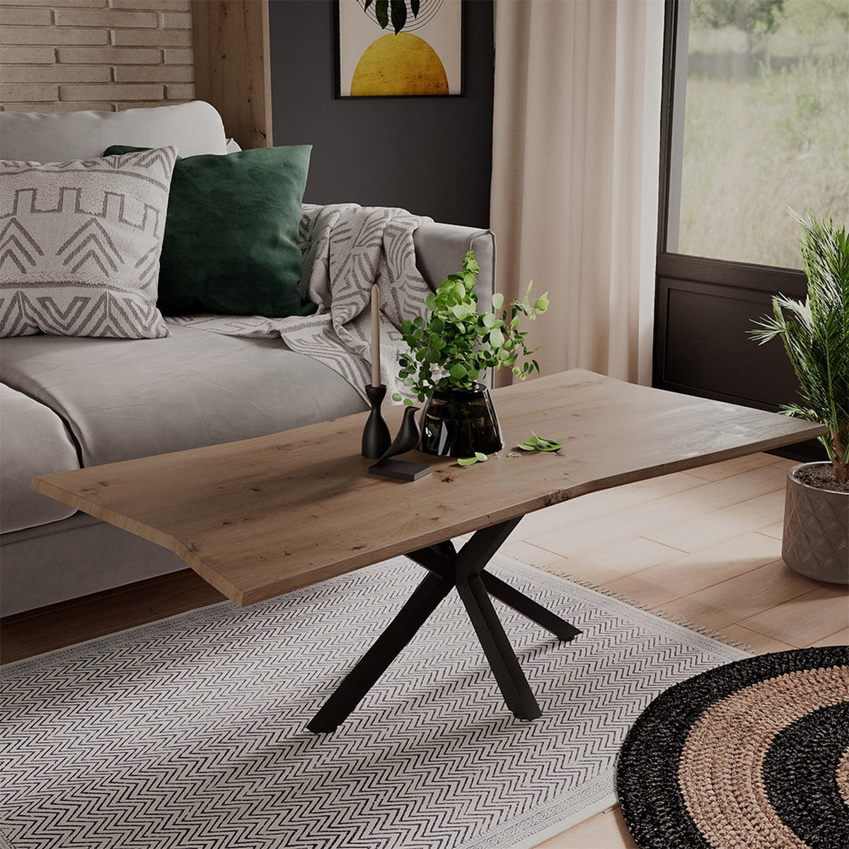 COUCHTISCH Yan Artisan 120 x 60 cm - Hellgrau, Holzwerkstoff (60/120/40cm) - Vicco