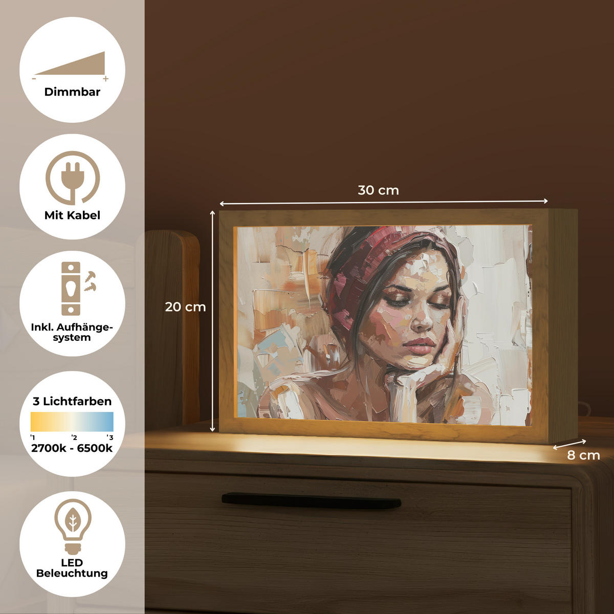 TISCHLEUCHTE Frau - Lackierung - Porträt - Modern 30x20 cm - Bronzefarben, Holzwerkstoff (8/30/20cm) - OnlyWow