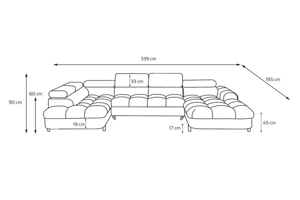 ECKSOFA U-Form BOWL U Links mit Schlaffunktion 125x265 Velours Dunkelgrau - Dunkelgrau/Schwarz, Holz/Textil (339/90/195cm) - Muffo
