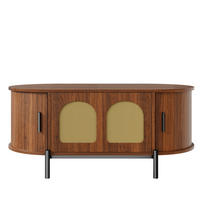 COUCHTISCH Nussbaum 100/50/40 cm oval mit Rattandetails - Walnussfarben, Holzwerkstoff (50/100/40cm) - PANGIVO