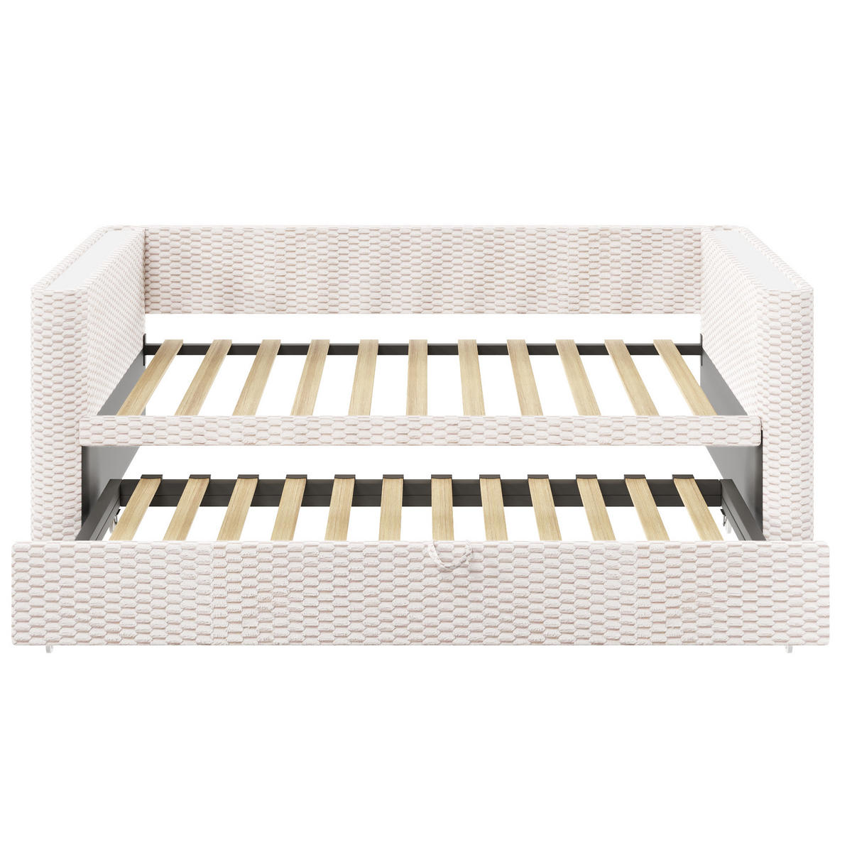 AUSZIEHBETT 90/200 cm Beige mit LED-Beleuchtung aus Samt klappbar zum Doppelbett 180/200 cm - Beige, Textil (90/200cm) - OKWISH