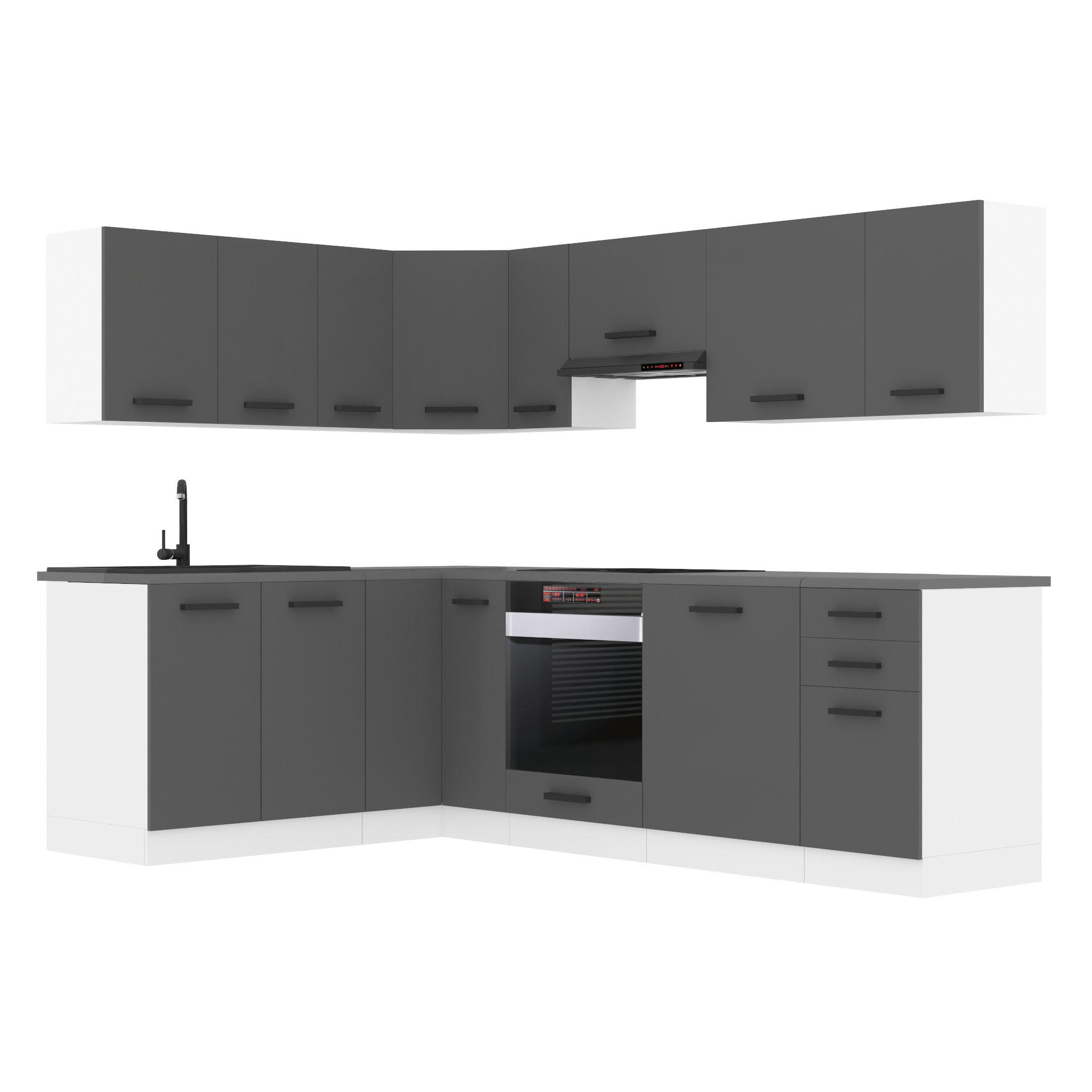 KÜCHE L-Form Janet, ohne Arbeitsplatten, Silber matt - Dunkelgrau, Holz (360/204/60cm) - B BELINI GROUP