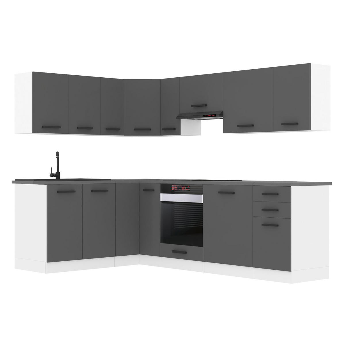 KÜCHE L-Form Janet, mit Arbeitsplatten, Silber matt - Dunkelgrau, Holz (360/204/60cm) - B BELINI GROUP