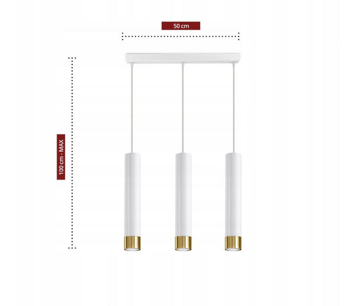 PENDELLEUCHTE Mialno Tube - Goldfarben/Weiß, Metall (8/50/100cm) - kiki design