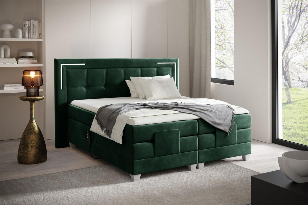 BOXSPRINGBETT Bett Elektrisch Dores - Grün, Holzwerkstoff/Textil (120/200cm) - Fun Möbel