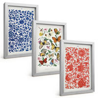 BILDER SET 3er Set - 20x30 cm Silberner Rahmen - Vintage-Blumen-Schmetterlings-Ornamente - Silberfarben, Kunststoff (20/30cm) - TULUP