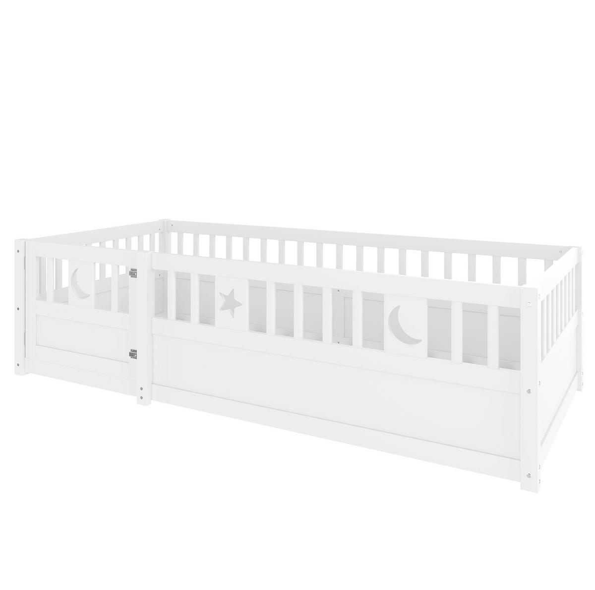 KINDERBETT 90/190 cm aus Kiefer mit Sicherheitsgitter und Stern-Mond-Dekor Weiß - Weiß, Holz (90/190cm) - Modenvie