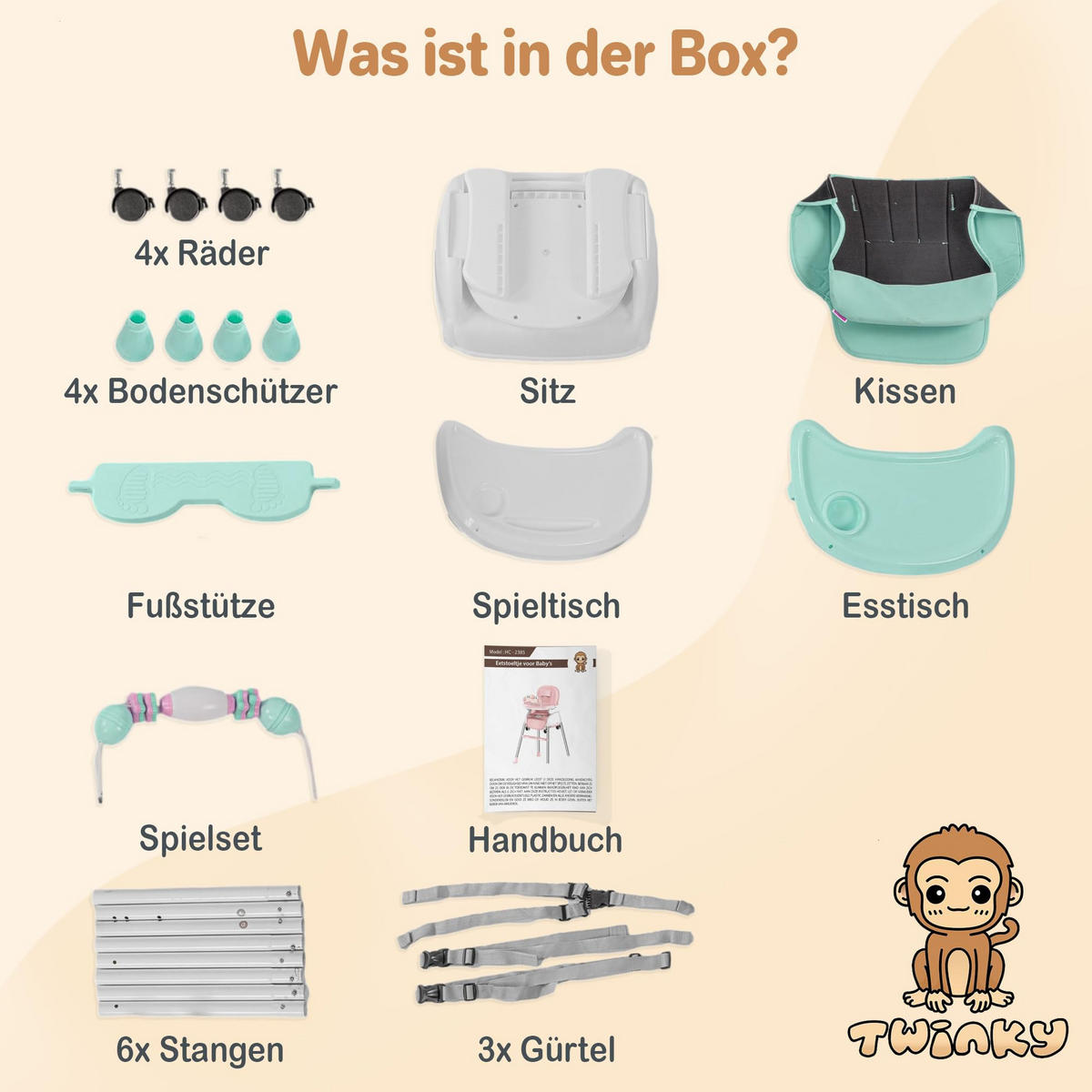 HOCHSTUHL 2-in-1-Kinderwagen Set Mint Grün - Mintgrün, Kunststoff (54/95/52cm) - Twinky