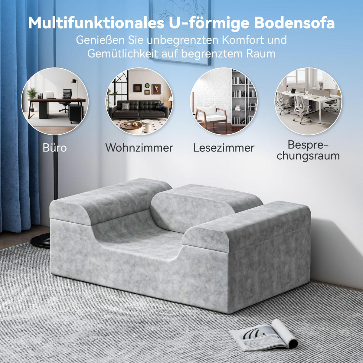 SOFA U-Form montiert hellgrau - Hellgrau, Textil (70/40/110cm) - Vercart