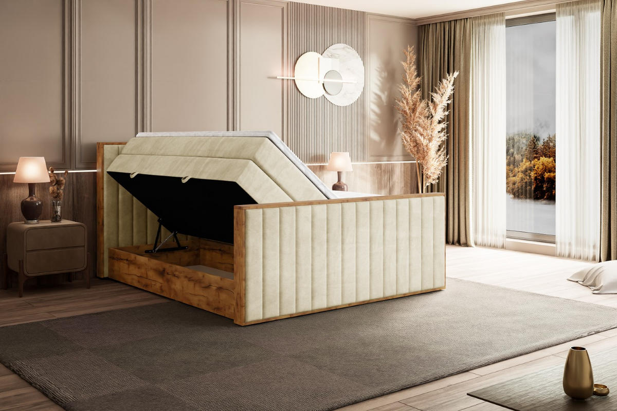 BOXSPRINGBETT mit Matratze H3|H4 und Lattenrost - LOLLI4-Z KING-160x200 - Beige Monolith - Beige, Holzwerkstoff (160/200cm) - ALTDECOR