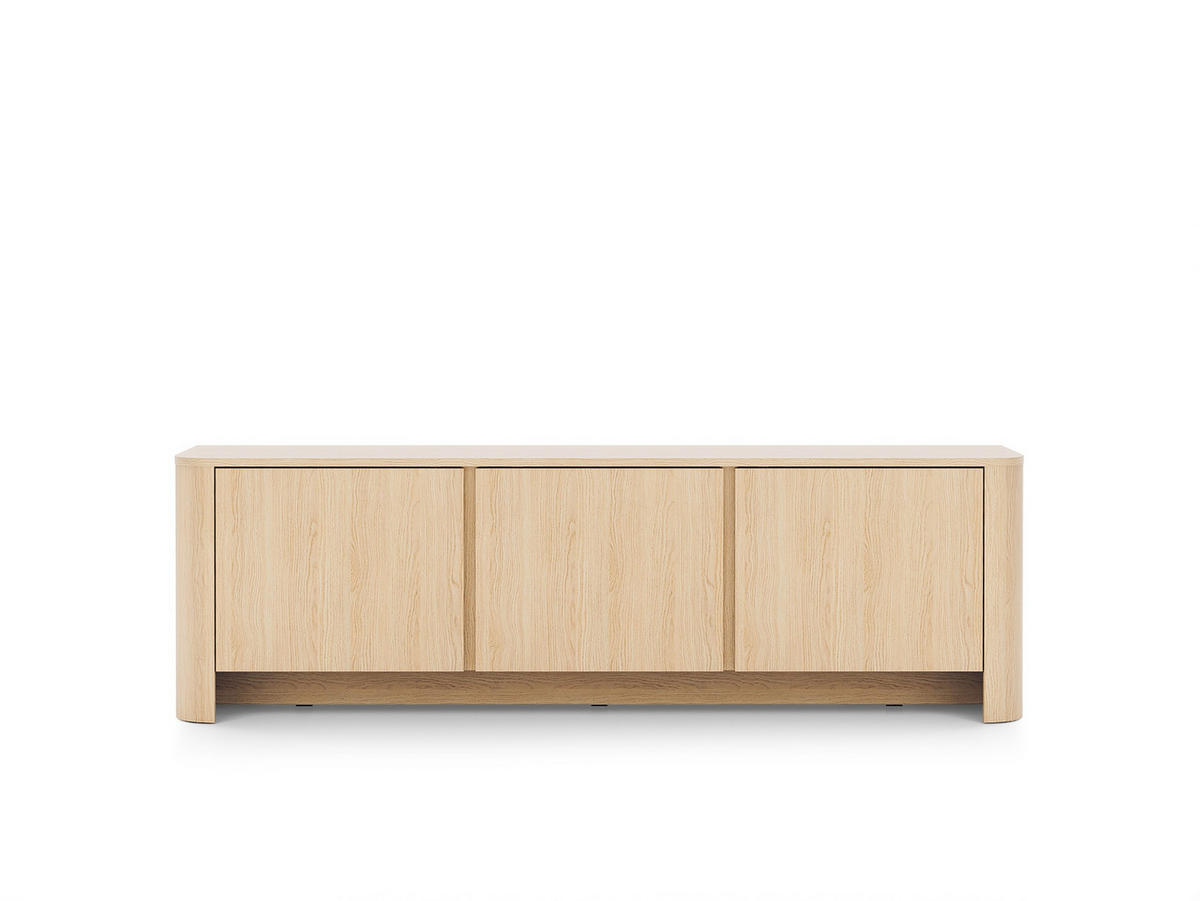 RTV-SCHRANK Fari Eiche Vincenza, Dreitüriger TV-Tisch - Hellbraun/Schwarz, Holzwerkstoff (168/52/39cm) - Bettso