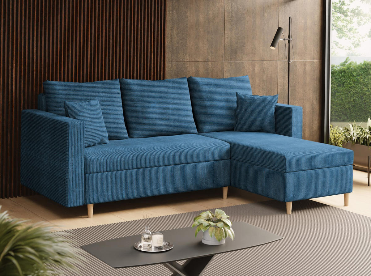 ECKSOFA OTTO mit Bettkasten und Schlaffunktion L-Form, Ottomane Universal - Blau, Textil (230/145cm) - Marpur