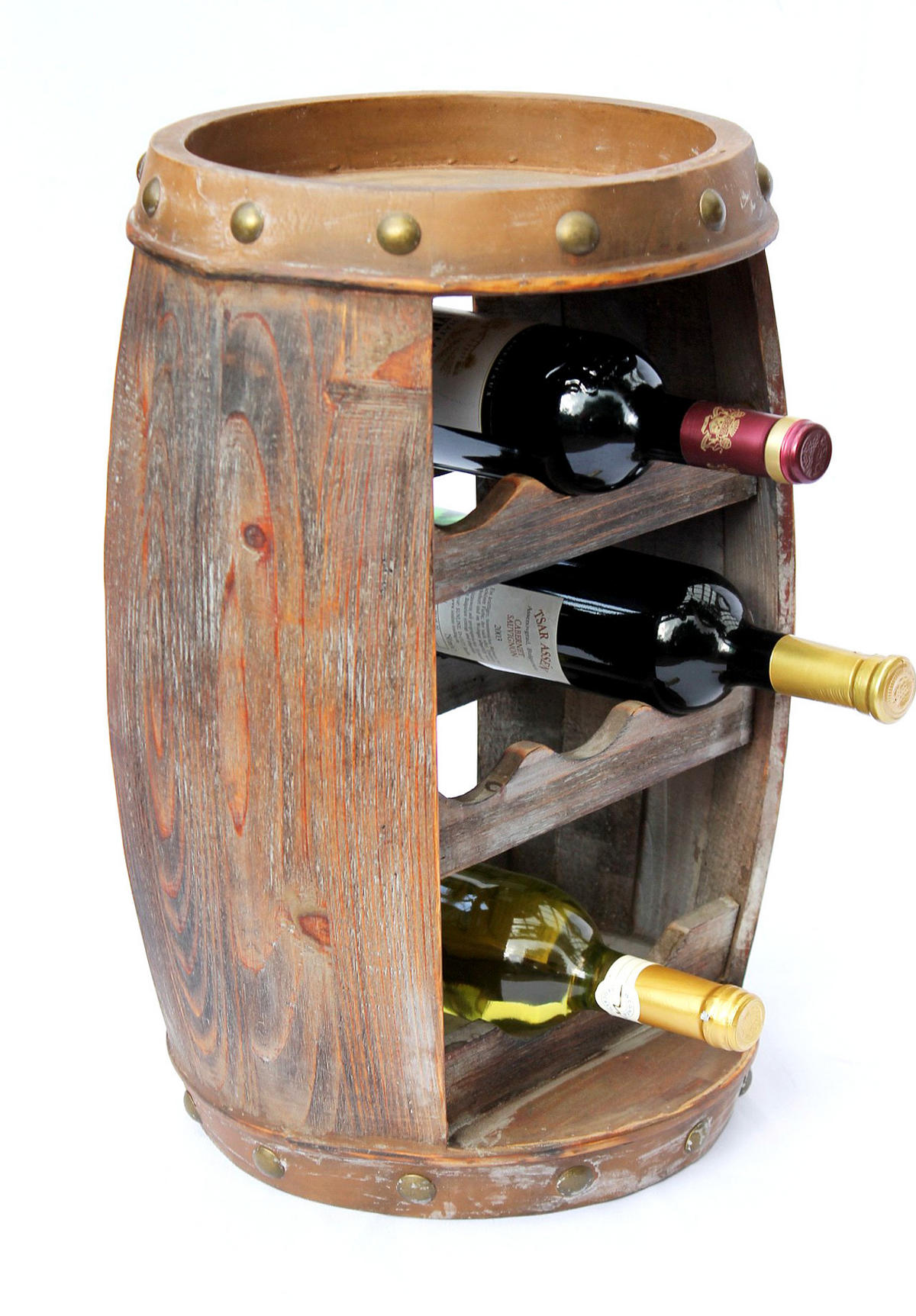 WEINREGAL Weinfass 8 Flaschen Holz Braun 35/30/50 cm - Braun, Holz (35/50/30cm) - DanDiBo