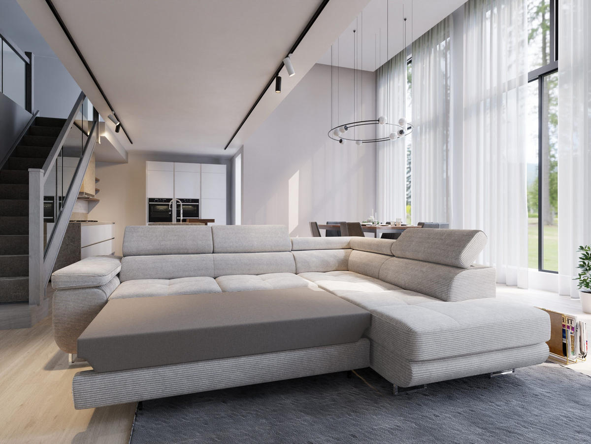 ECKSOFA APIRO R-S Lila Kordstoff mit Schlaffunktion - Lila, Holz (276/202cm) - MASSENO