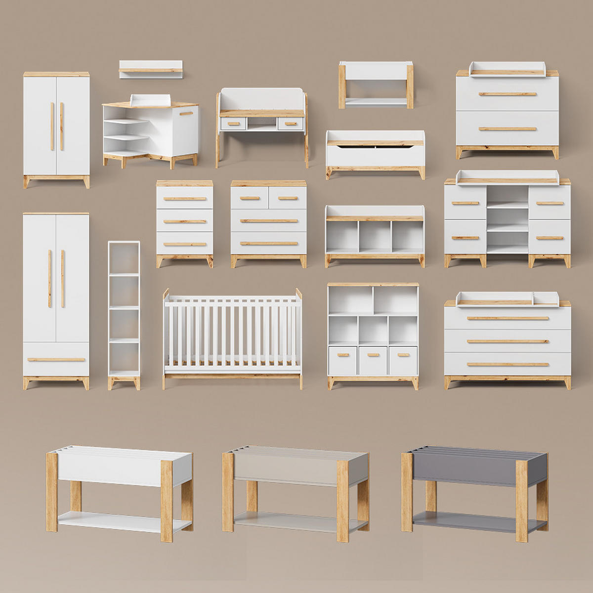 WICKELKOMMODE Mailo Grau/Artisan mit 2 Schubladen - Eiche Artisan/Grau, Holzwerkstoff (108/98/70cm) - Livinity®