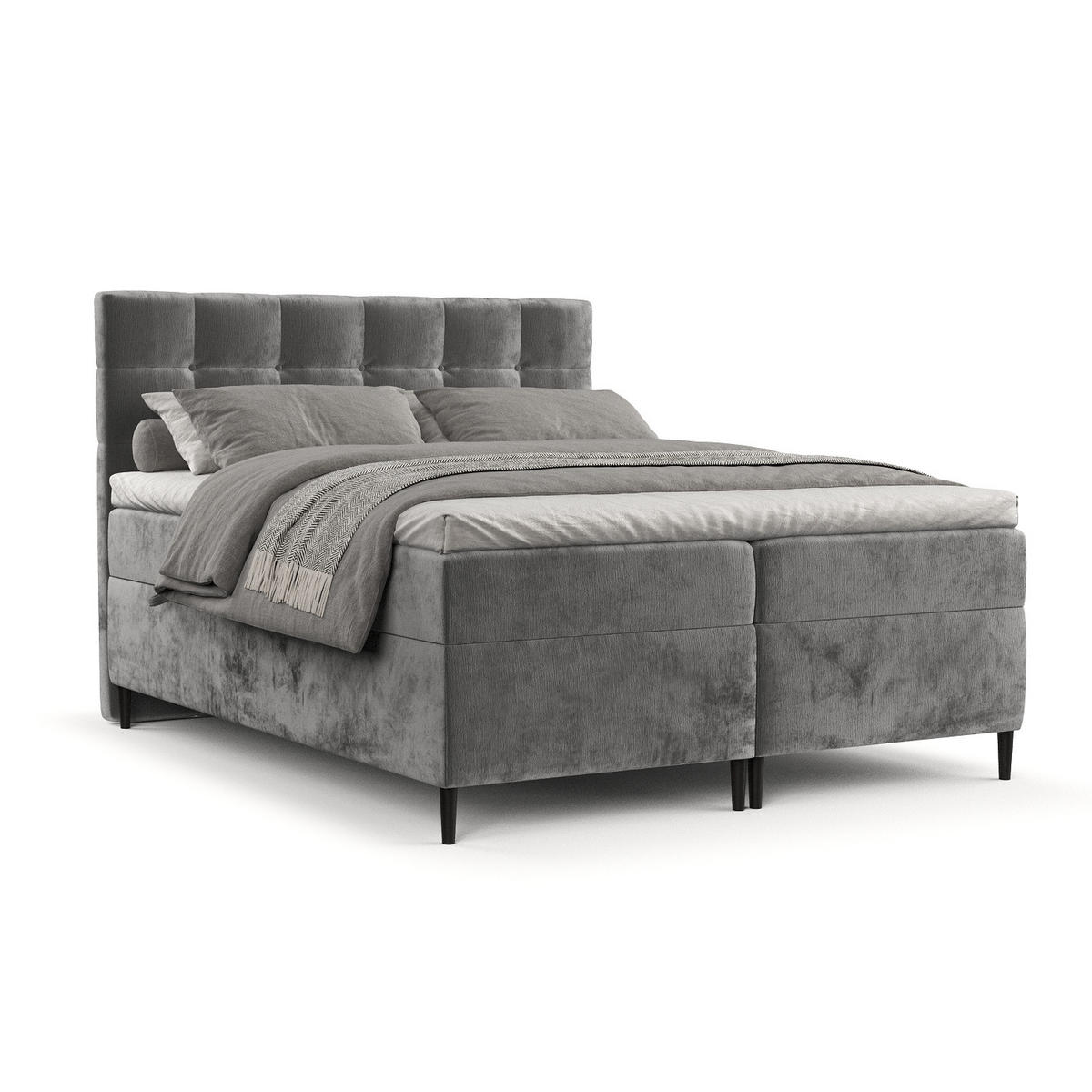 BOXBETT Urbaneo Grau 180/200 cm mit Taschenmatratze und Topper - Schwarz/Grau, Holz/Holzwerkstoff (180/200cm) - Maison de Reve