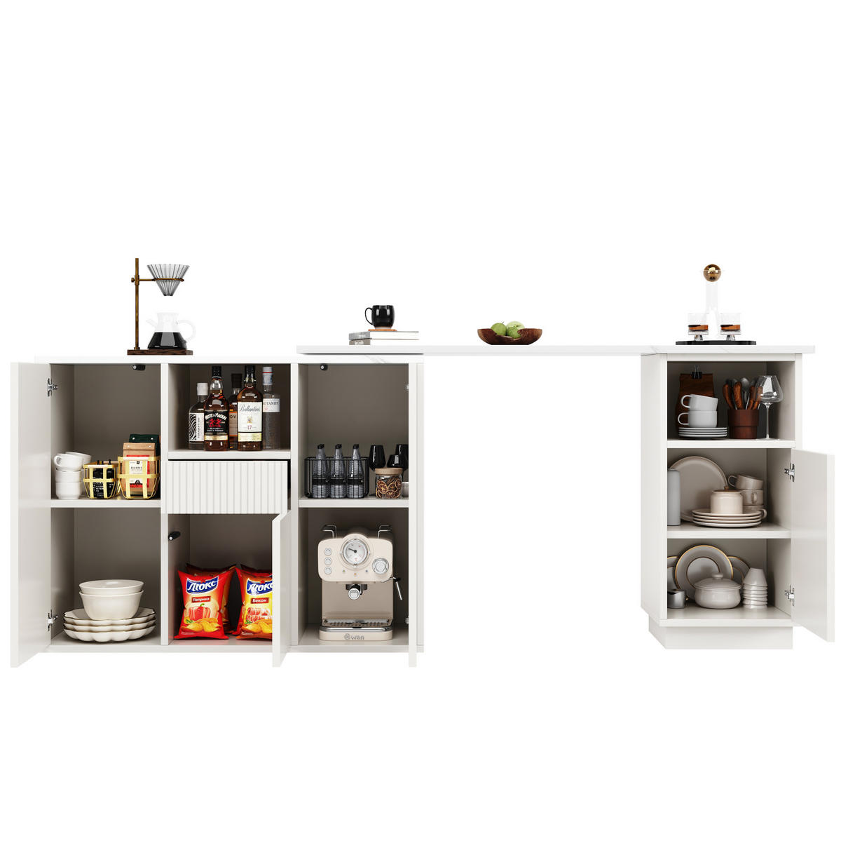 BARTISCH 360° drehbar L-förmig 210 x 30 x 100,9 cm Weiß - Weiß, Holz (30/100.9/210cm) - Beauniv