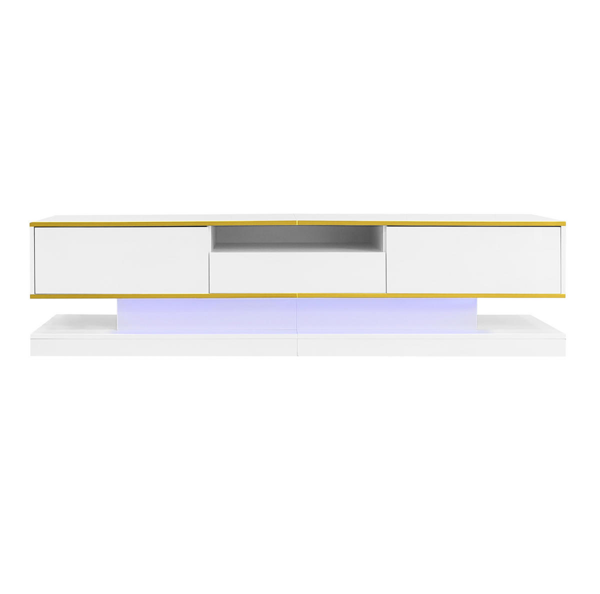 TV-LOWBOARD aus Spanplatte 180x38x45 cm Weiß mit LED-Beleuchtung, App-Steuerung und 3 Schubladen - Weiß, Holzwerkstoff (180/45/38cm) - IVMEU