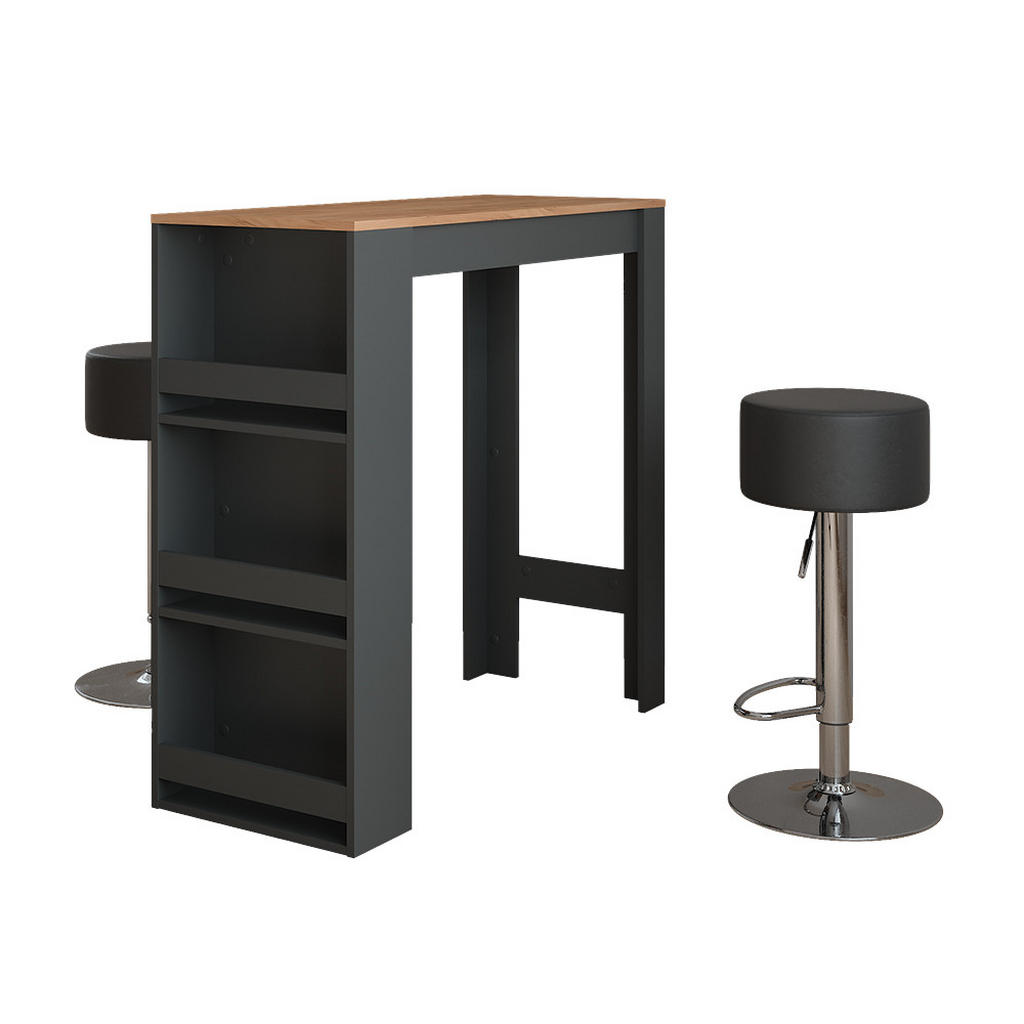Vicco STOJACÍ BAROVÝ STŮL SE ŽIDLEMI Repose Antracit/zlatý dub 45 x 110 cm se 2 barovými stoličkami