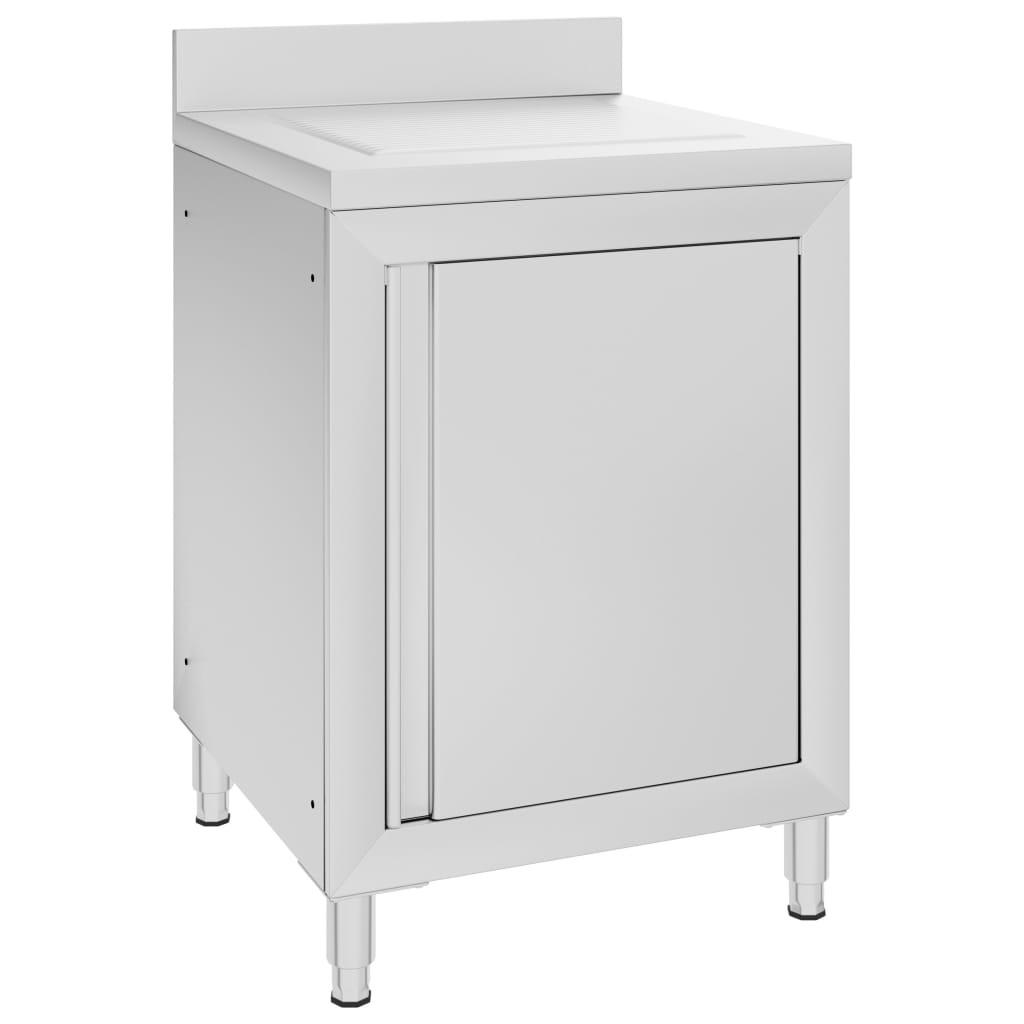 KÜCHENSCHRANK Gewerbe Mit Abtropffläche Edelstahl - Silberfarben, Metall (60/96/60cm) - vidaXL