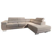 ECKSOFA APIRO R-S Beige Kordstoff mit Schlaffunktion - Beige/Silberfarben, Holz/Textil (276/202cm) - MASSENO