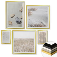 WANDBILDER 5er Set - 50x50 cm & 20x30 cm & 40x60 cm Goldrahmen - Boho-Naturtexturen - Goldfarben, Kunststoff (40/60cm) - ArtPrintCave