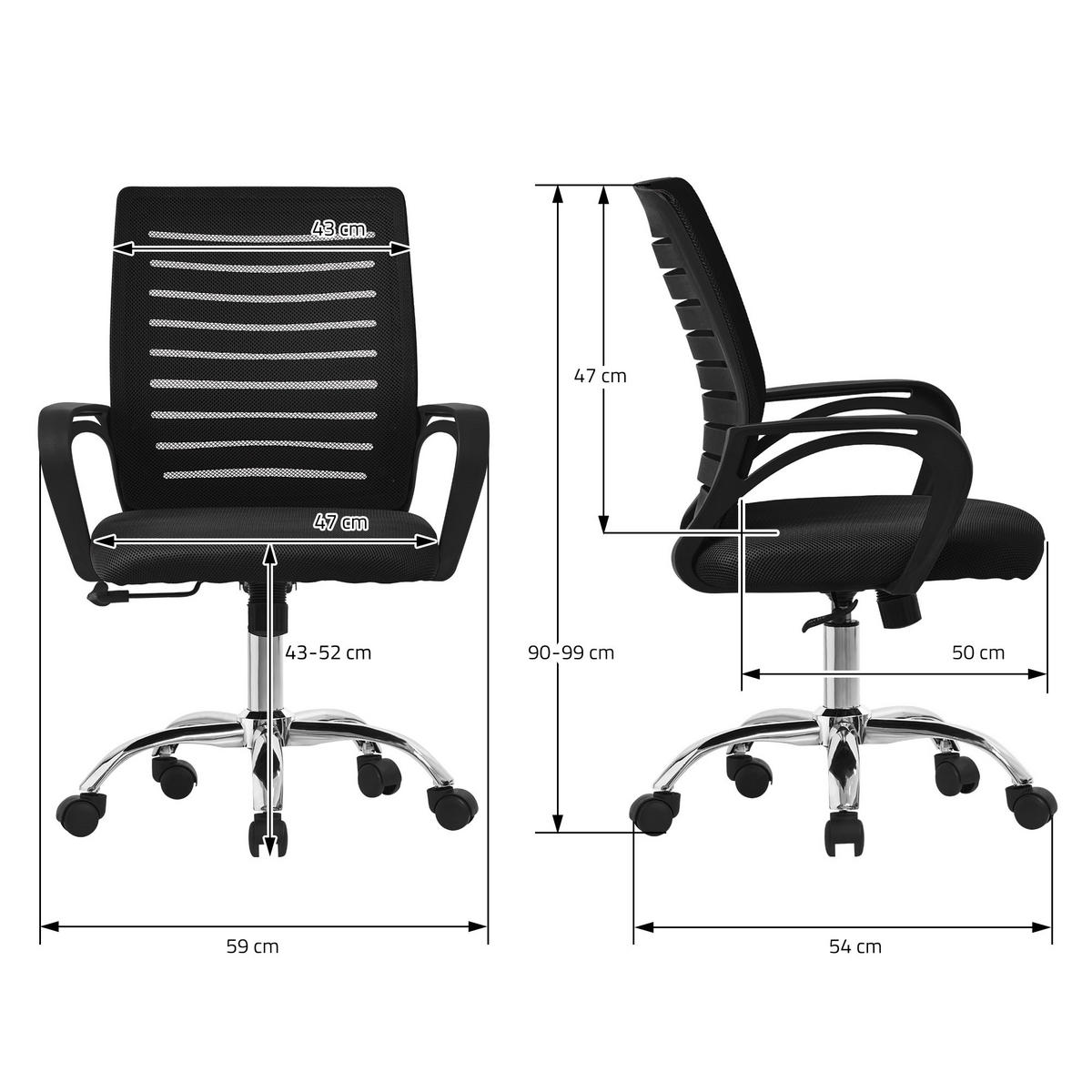 SCHREIBTISCHSTUHL Classic schwarz - Schwarz, Metall (54/99/59cm) - ML-DESIGN