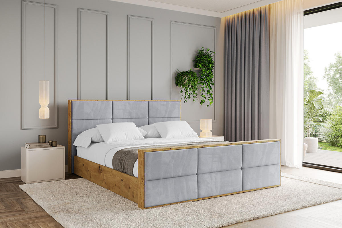 POLSTERBETT mit Bettkasten, Fußteil und Lattenrost, Boxbett mit Matratze H3/H4 - ENZO1-Z 120x200 Hellgrau - Hellgrau, Holzwerkstoff/Textil (120/200cm) - ALTDECOR